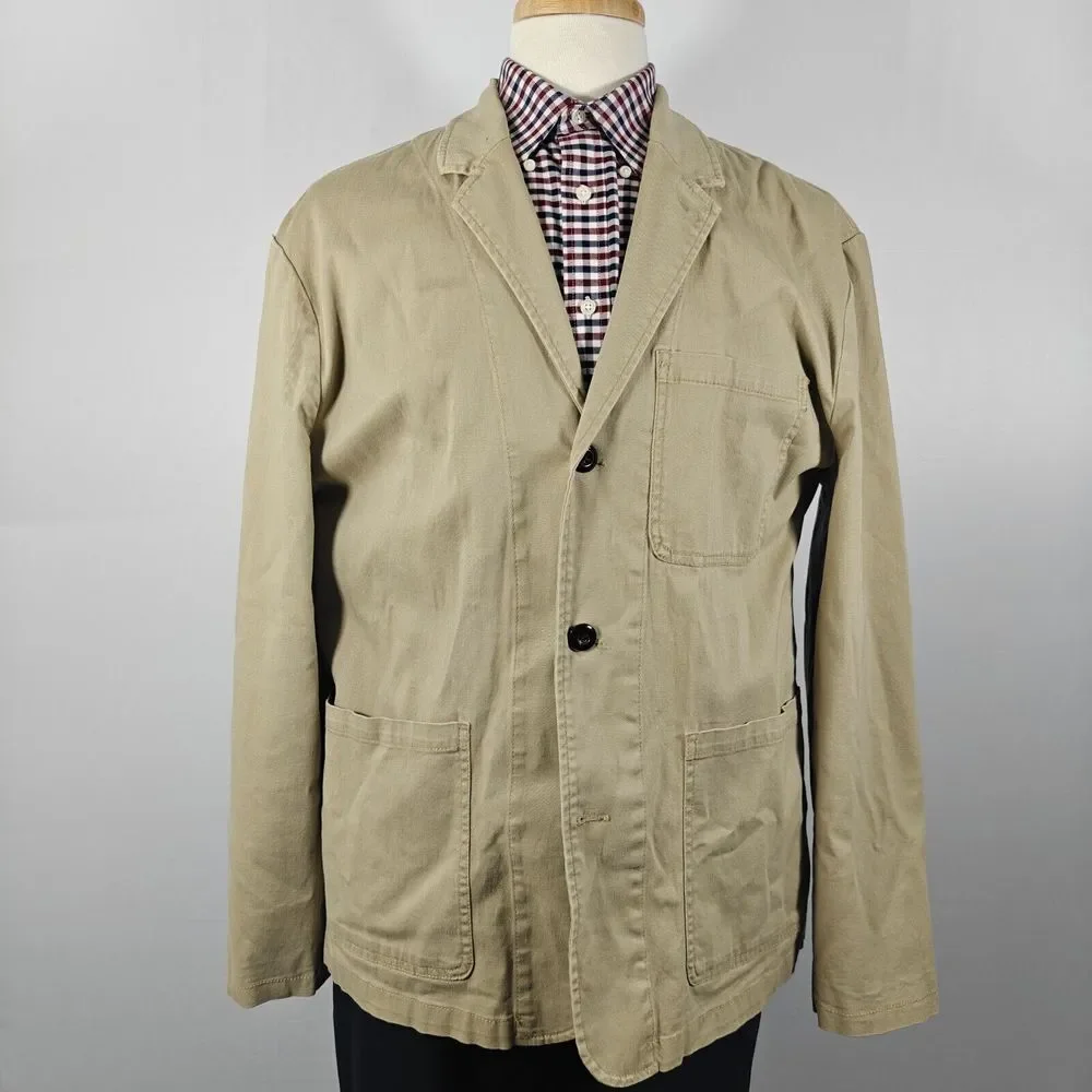 St John's Bay Men's Sport Coat Jacket Three Button‎ Khaki Cotton Spandex XL